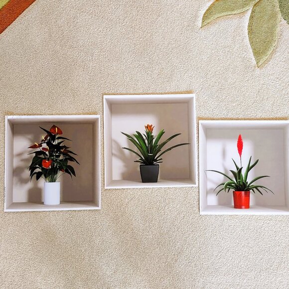 Wall Decals Set of 3 Shadowbox Tropical Plants - Picture 1 of 10